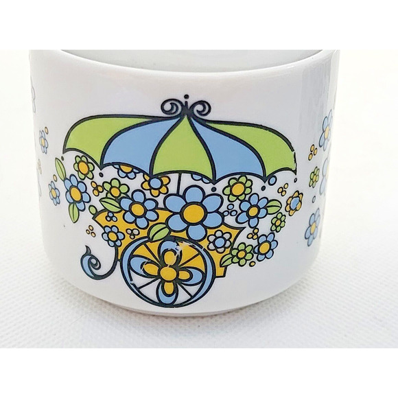 CREAMER AND SUGAR SET-Flower Cart-Blue Green Yellow Flowers-Japan-Small - Picture 9 of 9